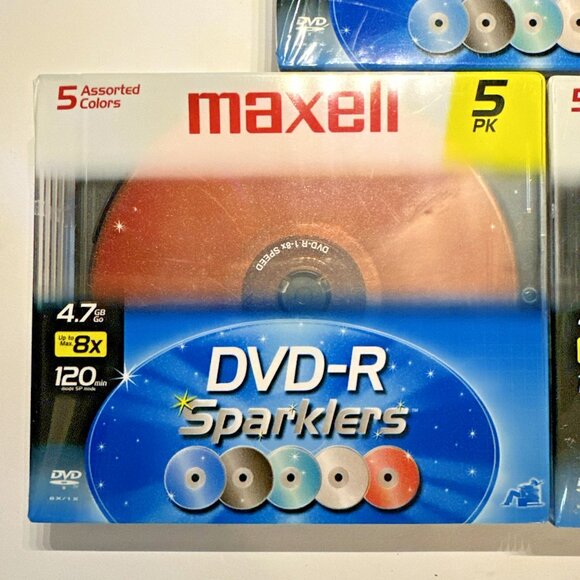 3 pkg DVD-R Sparklers Maxell 5 CD each 15 Total 5 assorted Colors 120 min 4.7 GB - Picture 4 of 5